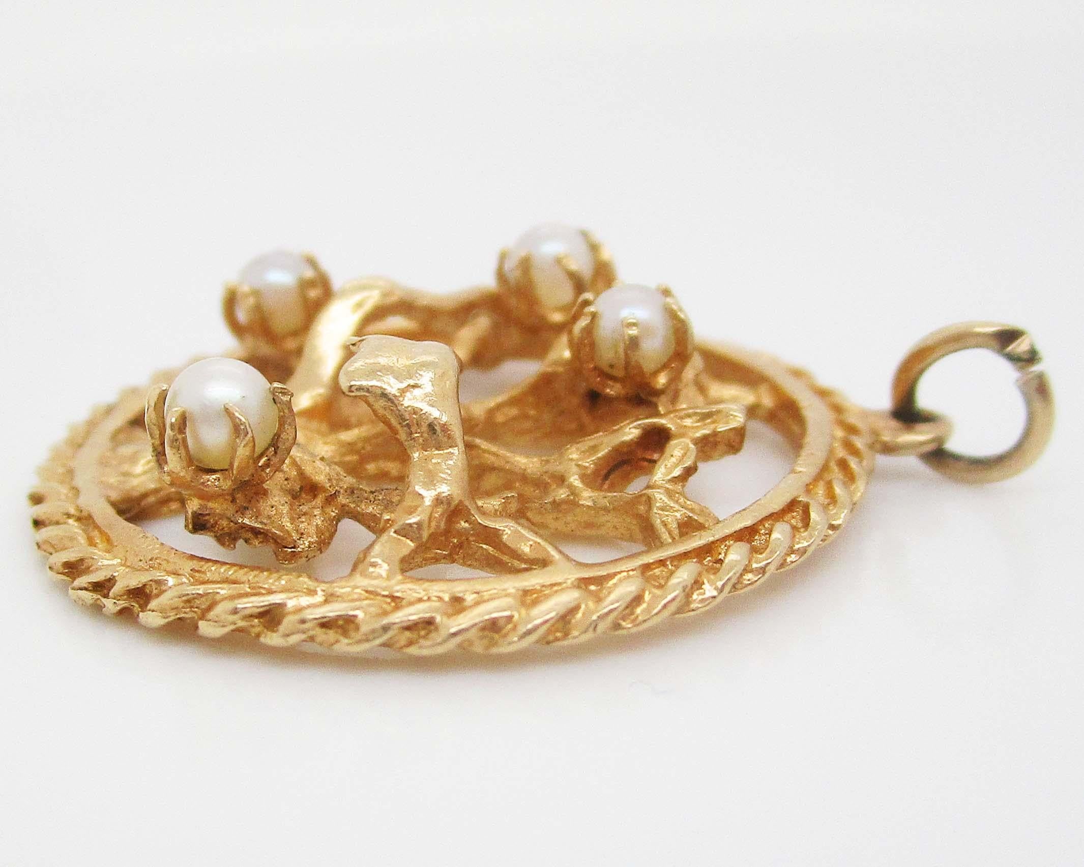 14 Karat Yellow Gold Tree of Life Seed Pearl Pendant In Excellent Condition In Lexington, KY