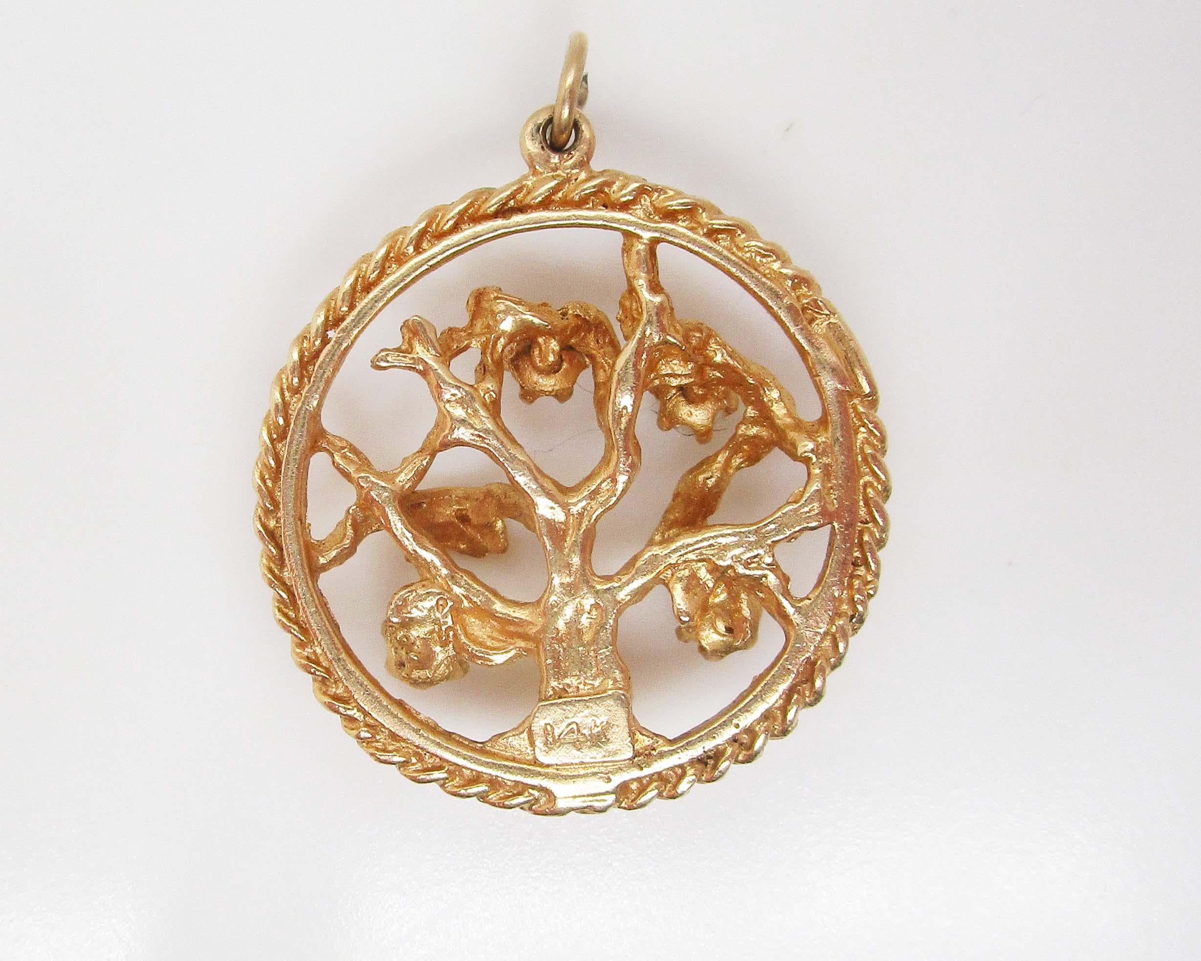14 Karat Yellow Gold Tree of Life Seed Pearl Pendant 1