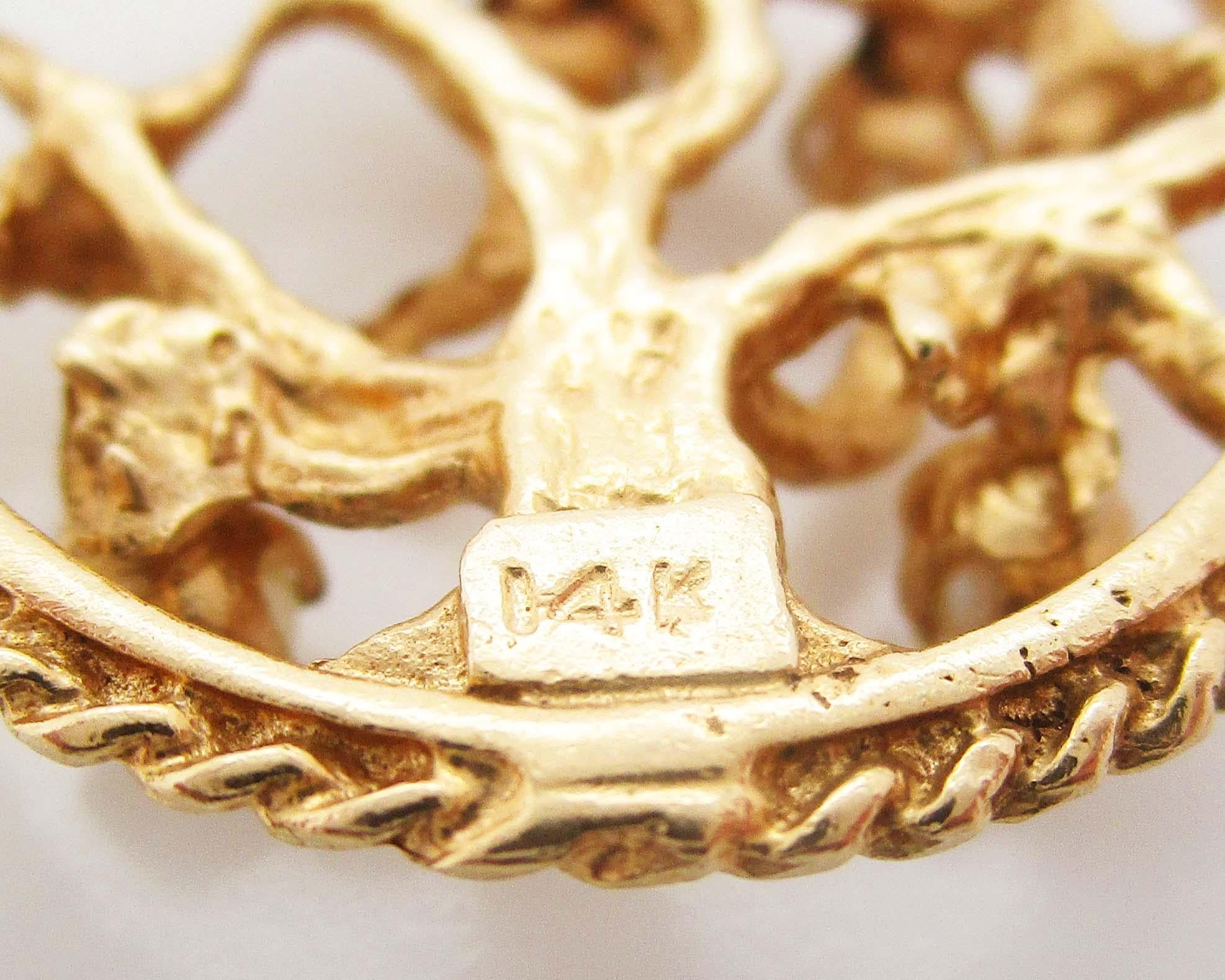 14 Karat Yellow Gold Tree of Life Seed Pearl Pendant 2