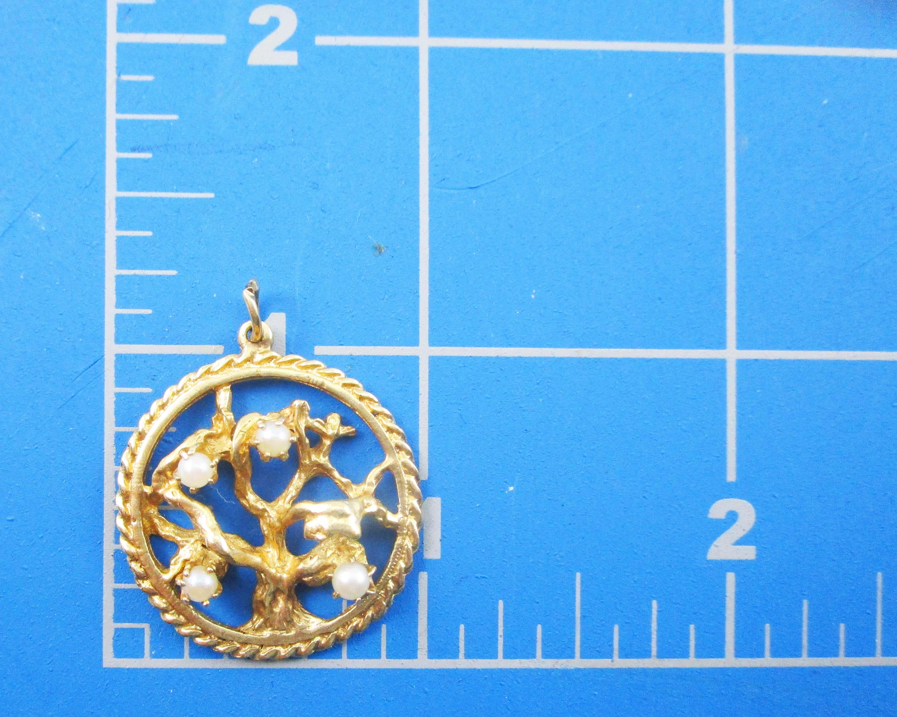 14 Karat Yellow Gold Tree of Life Seed Pearl Pendant 3