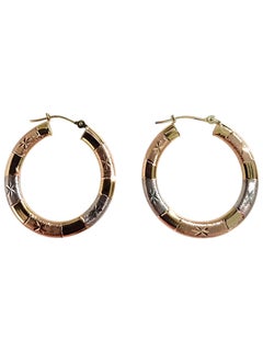 14K Yellow Gold Tri- Color Gold Hoop Earrings #25531