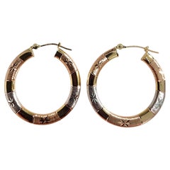 14K Yellow Gold Tri- Color Gold Hoop Earrings #25531