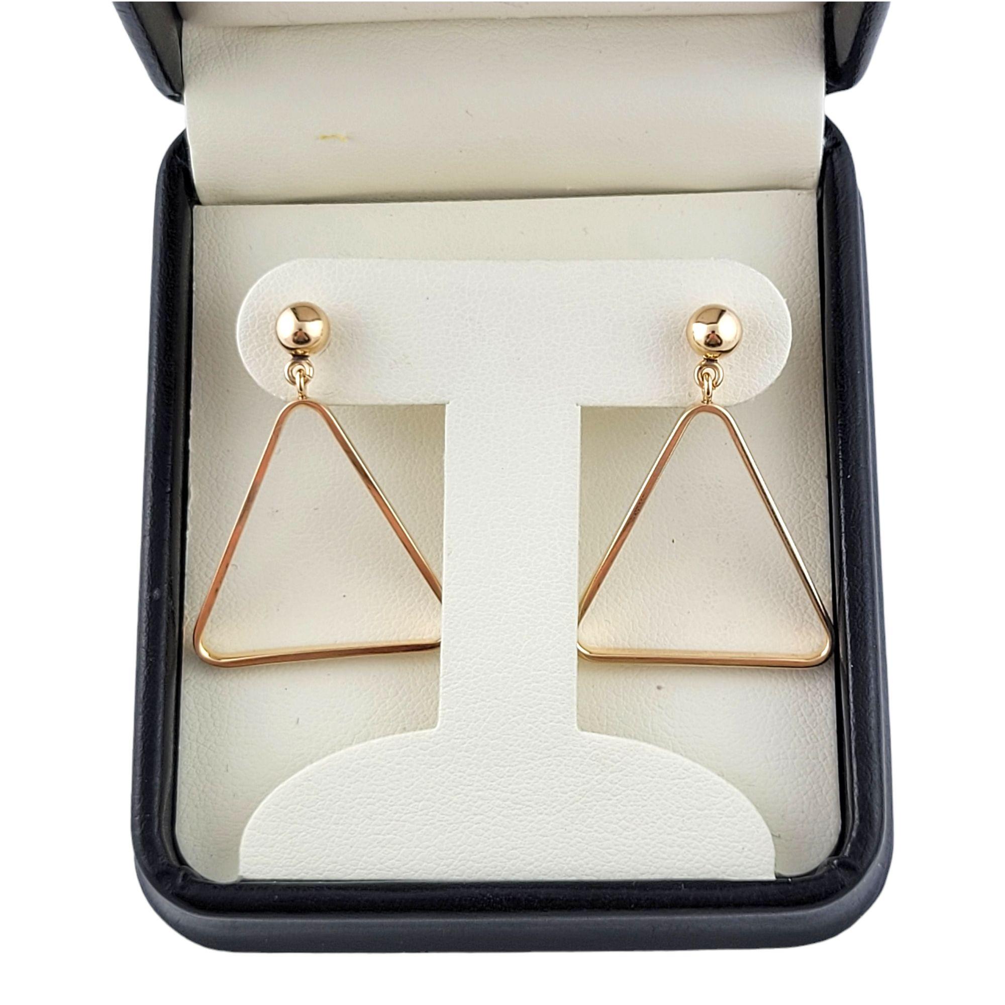 Women's 14K Yellow Gold Triangle Dangle Earrings For Sale