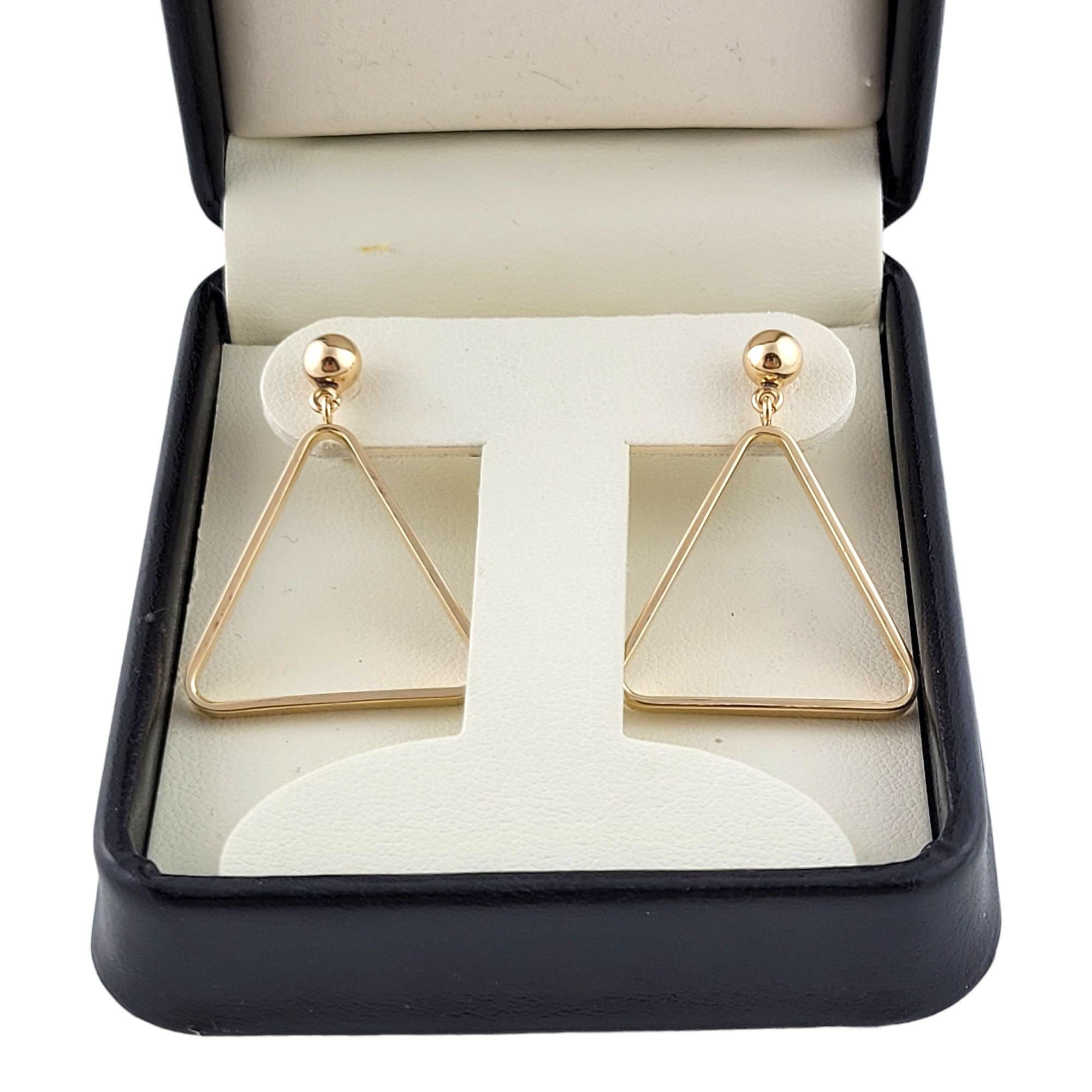 14K Yellow Gold Triangle Dangle Earrings For Sale 1