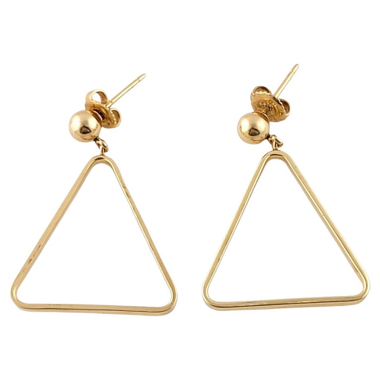 14K Yellow Gold Triangle Dangle Earrings For Sale at 1stDibs