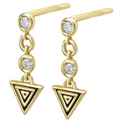 14K Yellow Gold Triangle Diamond Drop Earrings