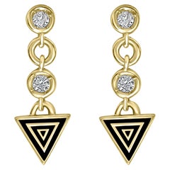 14K Yellow Gold Triangle Diamond Drop Earrings