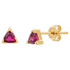 14K Yellow Gold Triangle Ruby Mini Stud Earrings 0.35 Carat for 2nd or 3rd Hole