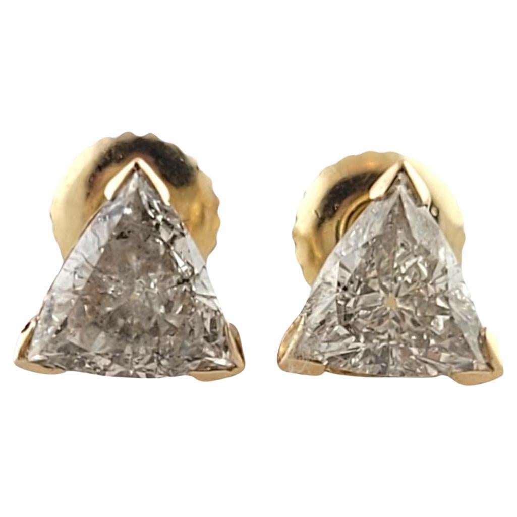 14K Yellow Gold Trillion Cut Diamond Stud Earrings #18085