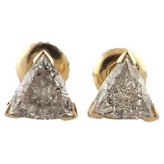 14K Yellow Gold Trillion Cut Diamond Stud Earrings #18085