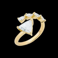 14K Yellow Gold, Trillion Cut Diamond w/ Pear Shape Diamond Ring