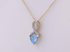 14K Yellow Gold Trillion-Cut Swiss Blue Topaz & Diamond Ribbon Pendant Necklace