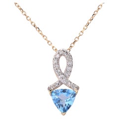 14K Yellow Gold Trillion-Cut Swiss Blue Topaz & Diamond Ribbon Pendant Necklace