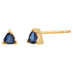 14K Yellow Gold Trillion Sapphire Mini Stud Earrings 0.45 TCW