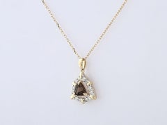 14K Yellow Gold Trillion Smoky Quartz & Diamond Pendant Necklace