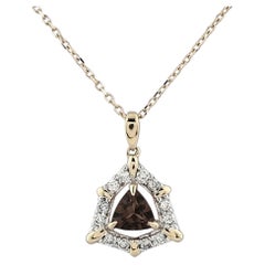 14K Yellow Gold Trillion Smoky Quartz & Diamond Pendant Necklace