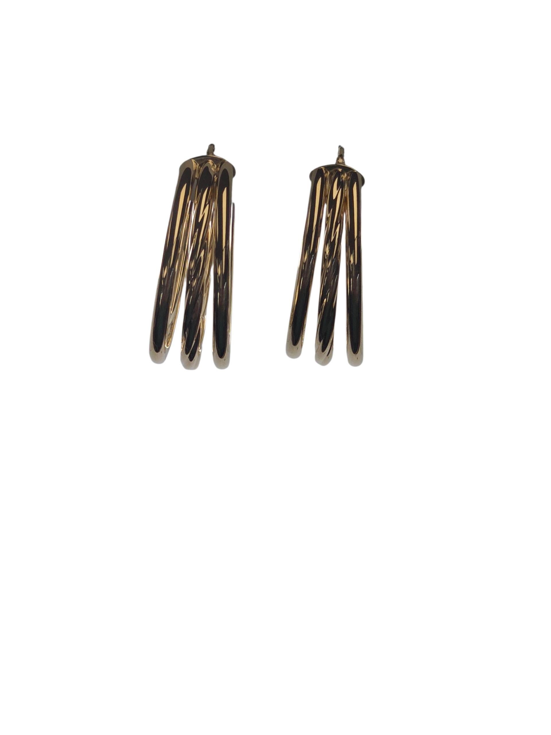 Boucles d'oreilles triple en or jaune 14K #23821 en vente 2
