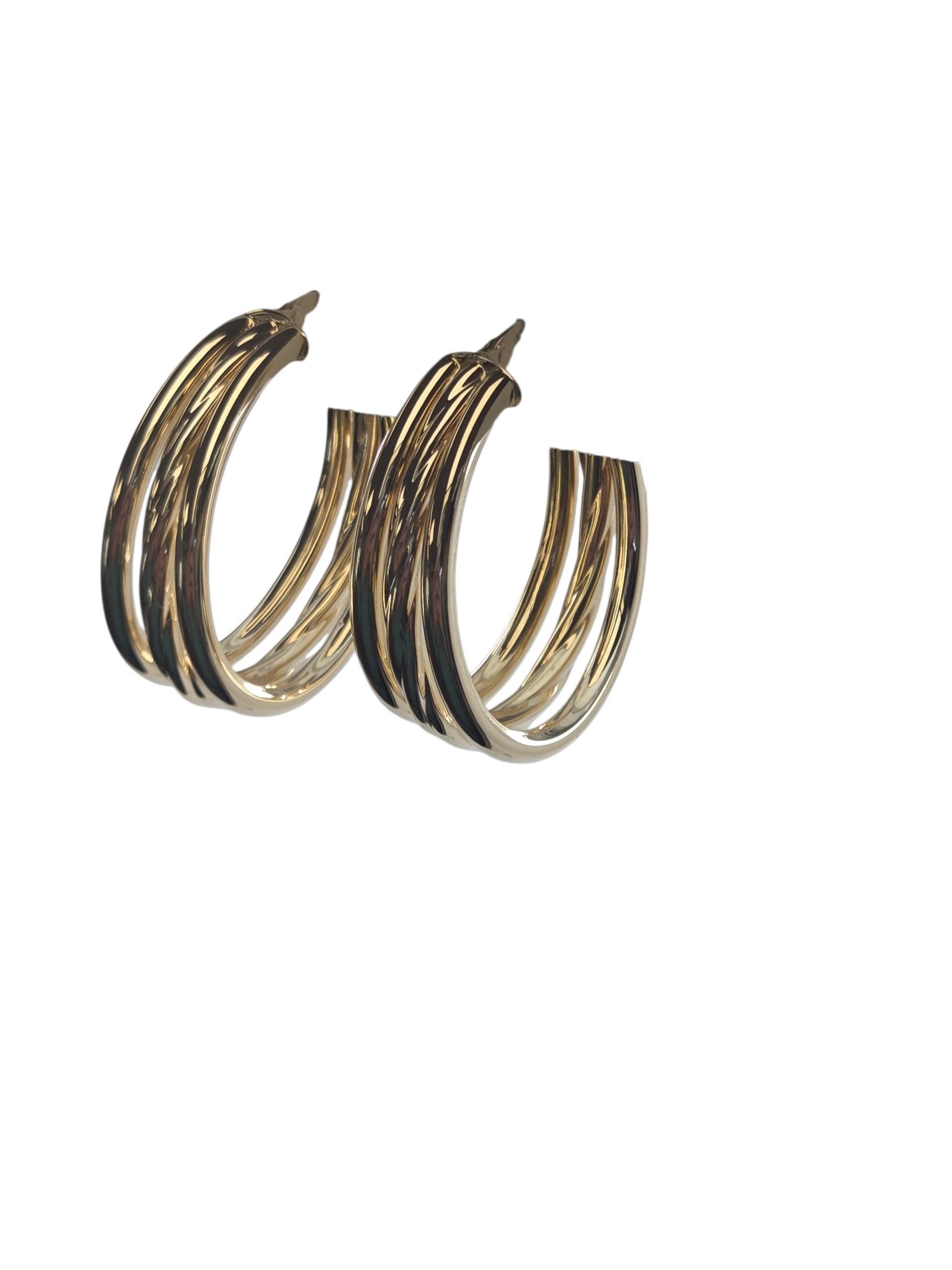 Boucles d'oreilles triple en or jaune 14K #23821 en vente 3