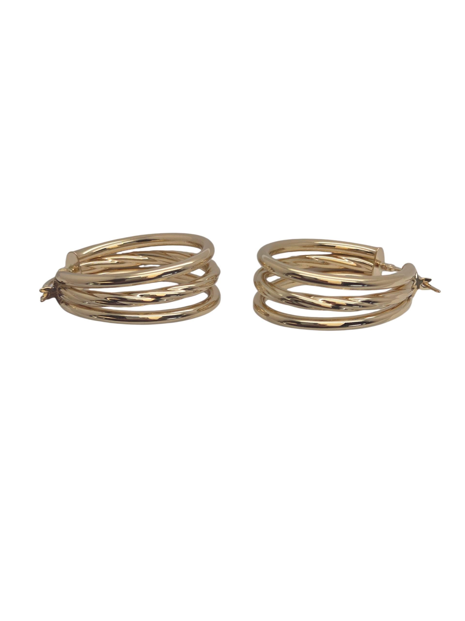 Boucles d
oreilles triple en or jaune 14K #23821 en vente