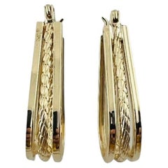 14K Yellow Gold Triple Row Cable Hoop Earrings #17014