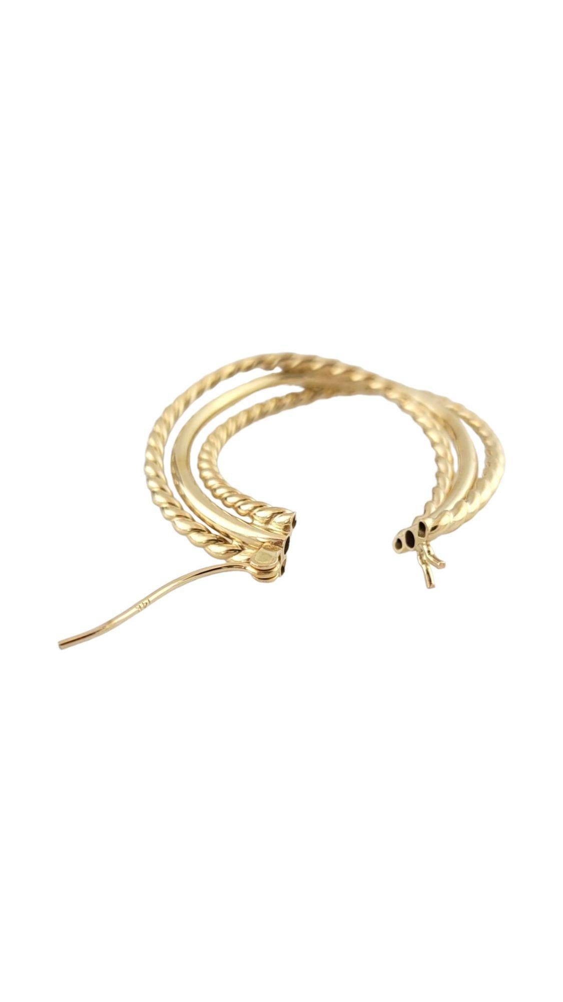 Women's  14K Yellow Gold Triple Textured Hoop Earrings #14960 For Sale