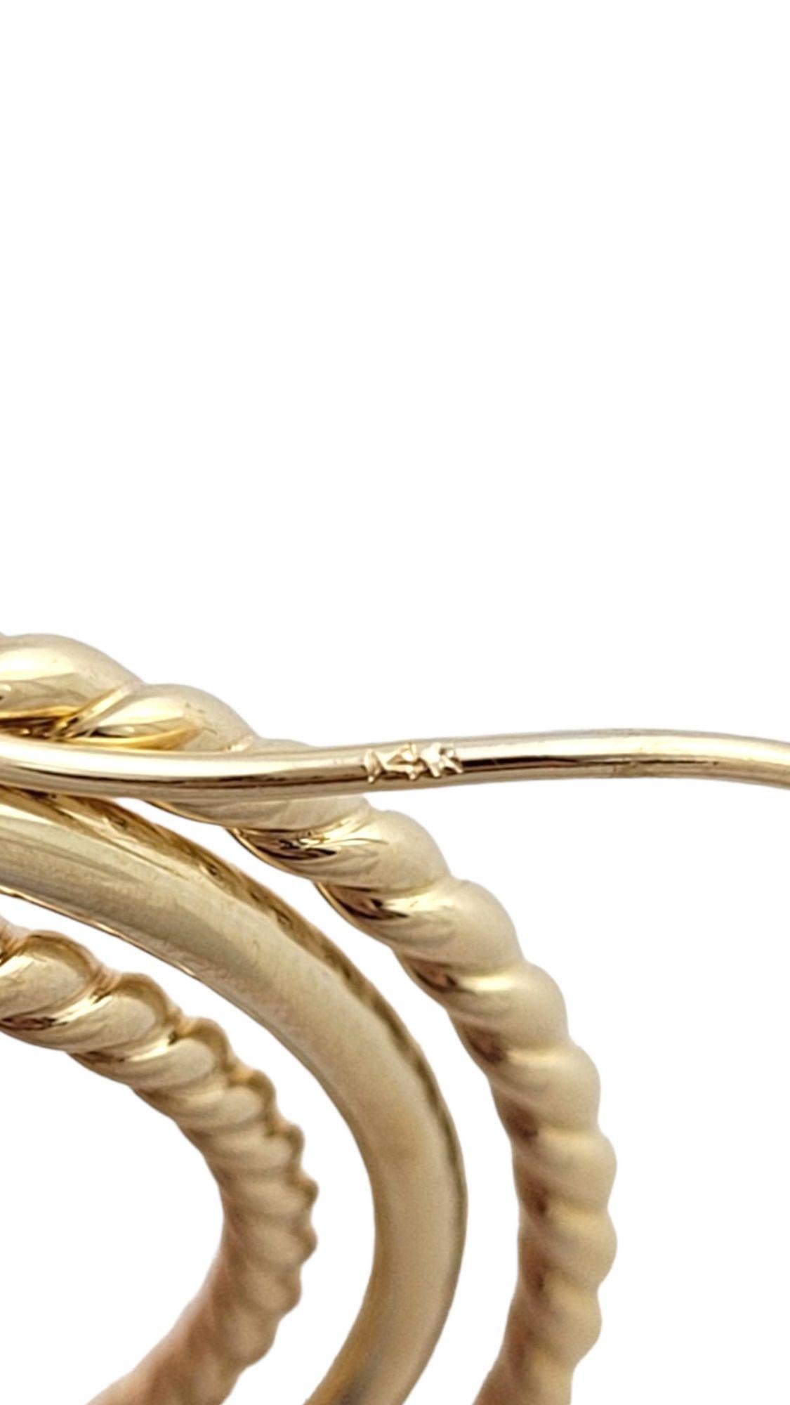  14K Yellow Gold Triple Textured Hoop Earrings #14960 For Sale 1