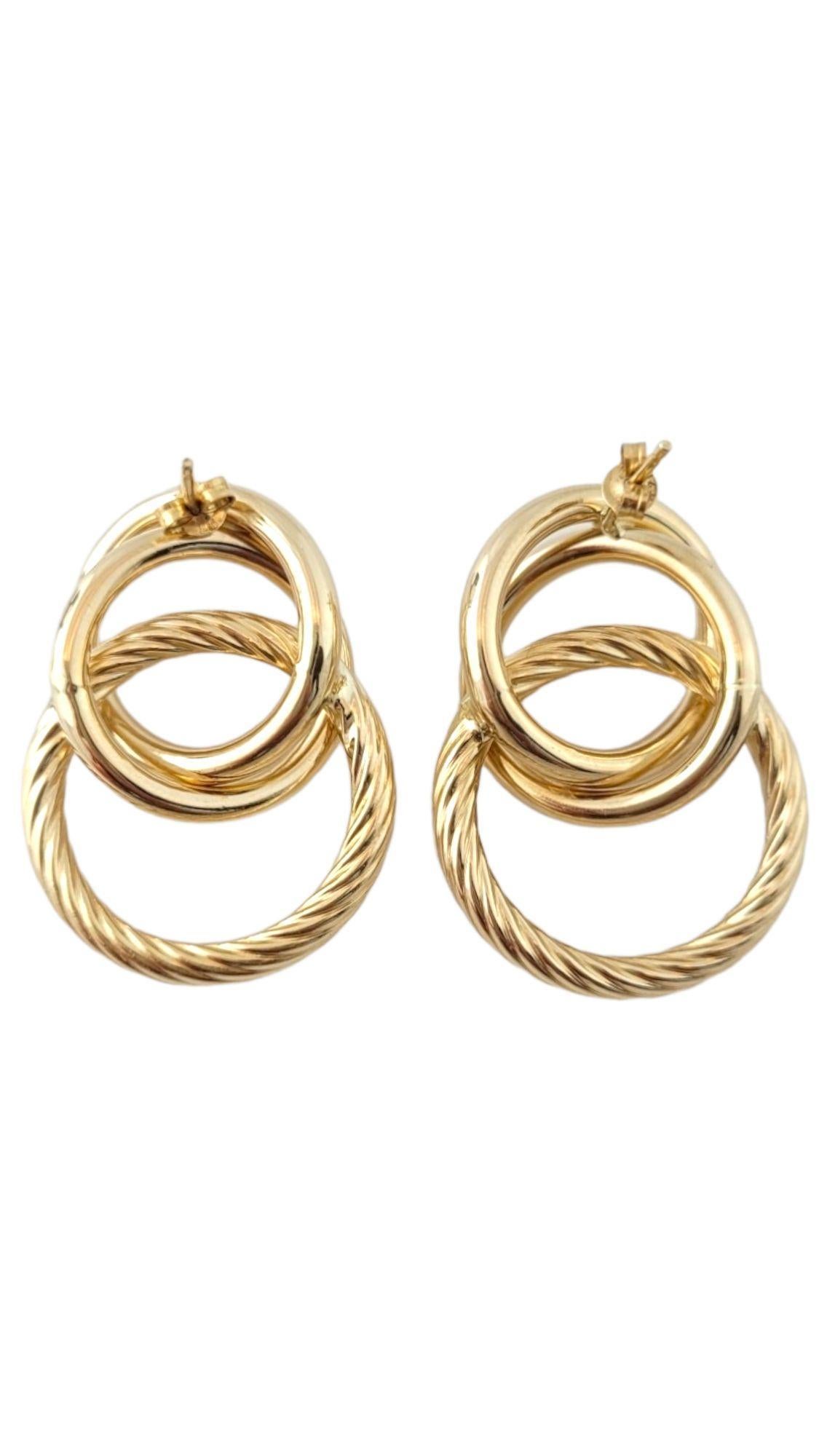 14K Yellow Gold Triple Twisted Circle Drop Earrings #15025 In Good Condition For Sale In Washington Depot, CT