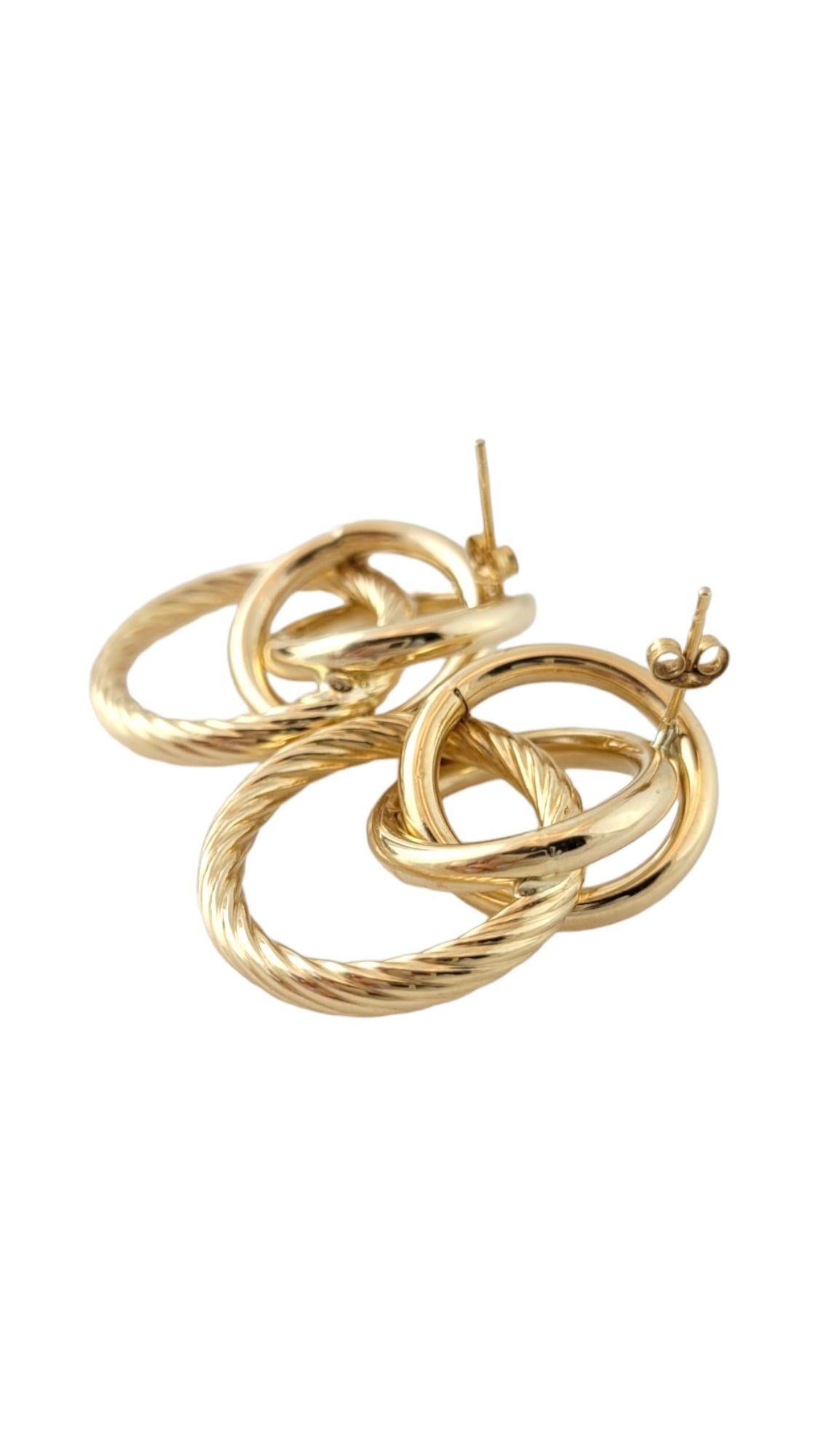 Boucles d'oreilles pendantes en or jaune 14 carats à trois cercles torsadés n° 15025 Pour femmes en vente