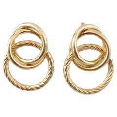 Boucles d'oreilles pendantes en or jaune 14 carats à trois cercles torsadés n° 15025