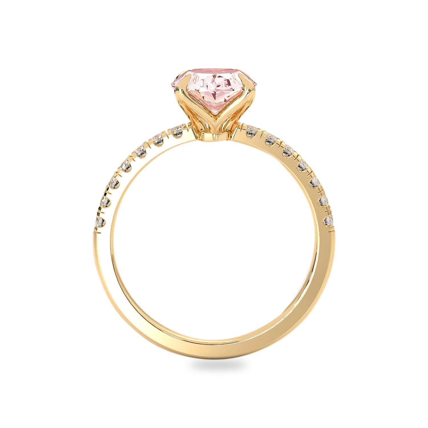 En vente :  Bague de fiançailles en or jaune 14 carats « True Promise », morganite naturelle 2 carats et diamants 2