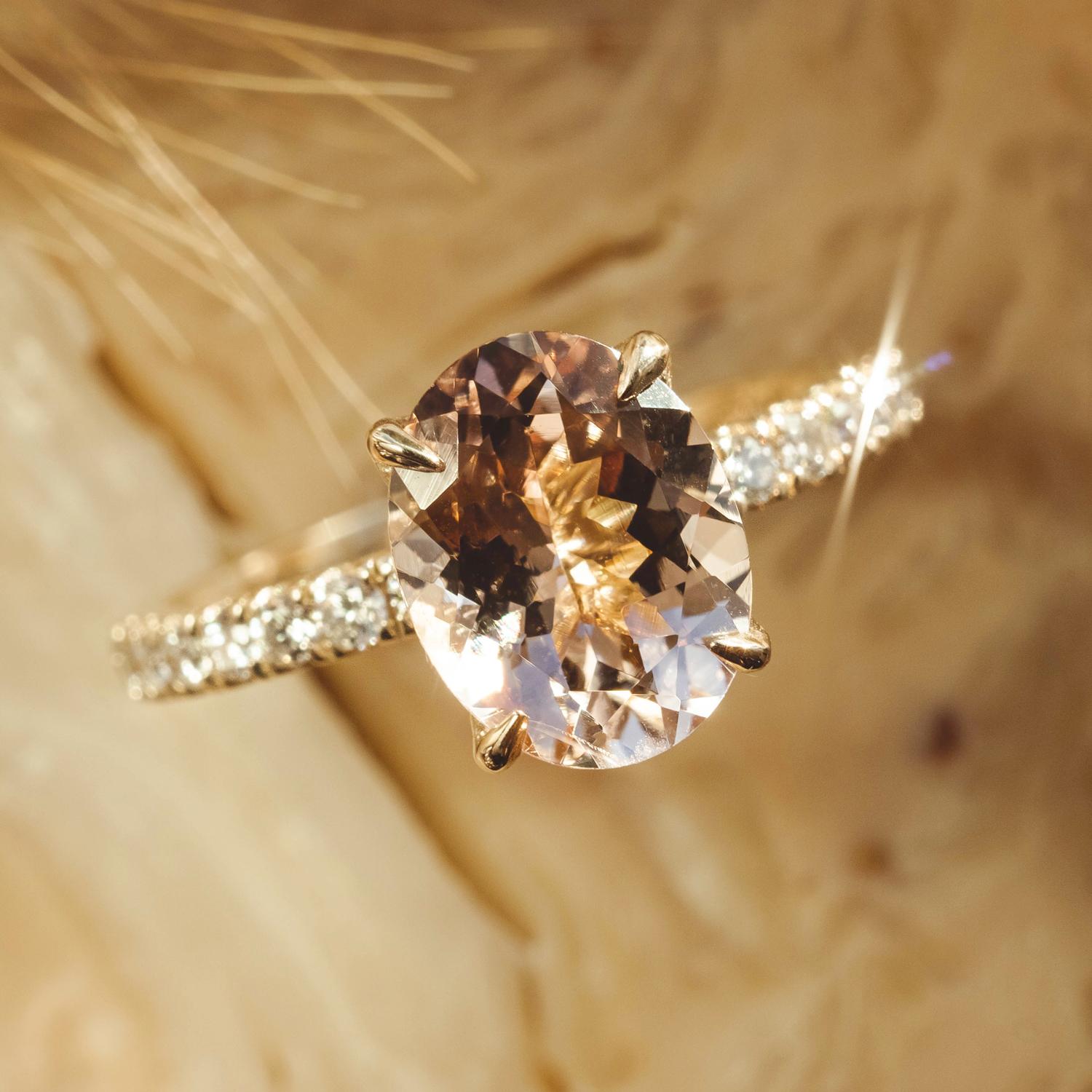 For Sale:  14k Yellow Gold True Promise Engagement Ring, Natural 2ct Morganite & Diamonds 9