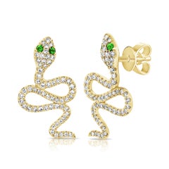 14K Yellow Gold Tsavorite & Diamond Snake Earrings