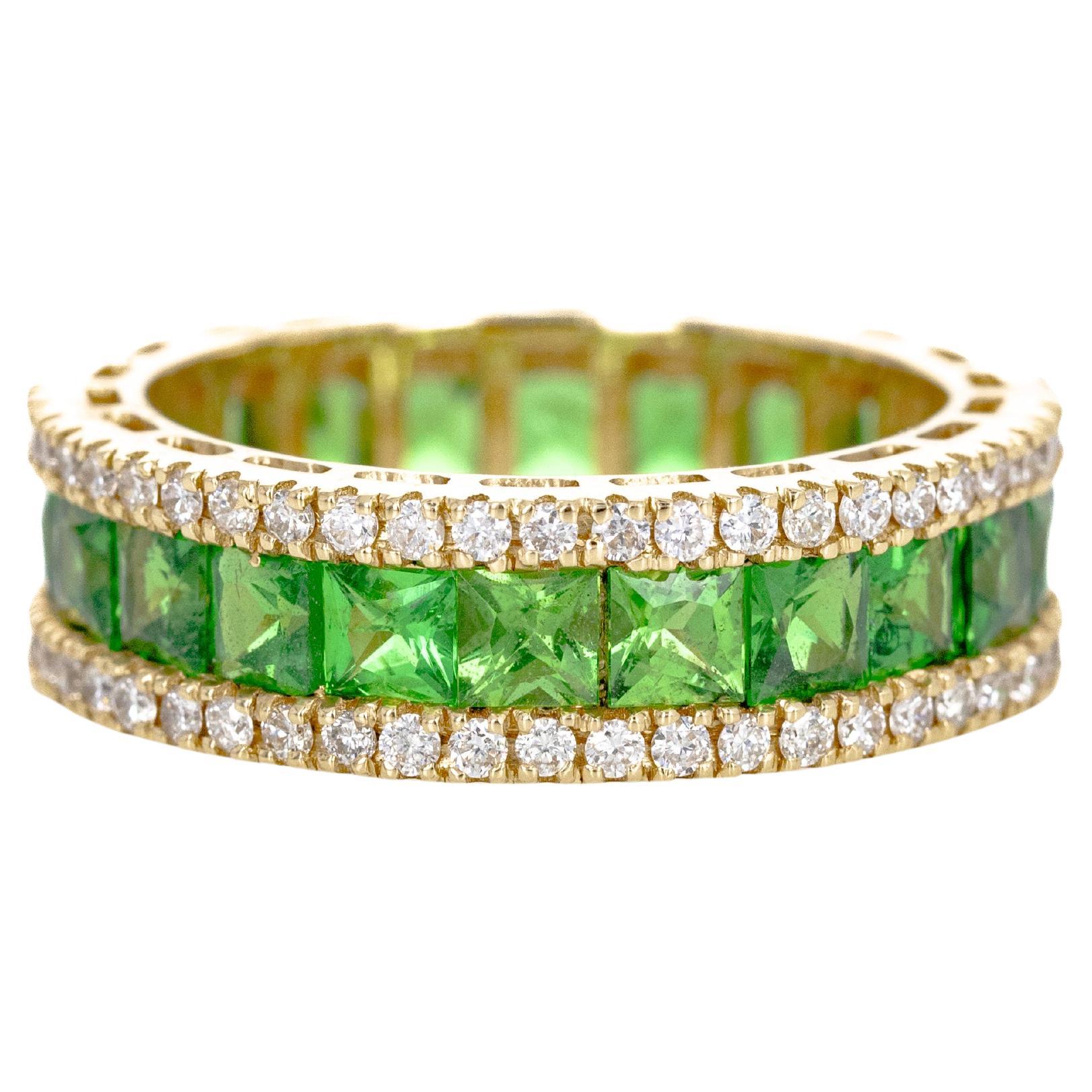 14K Yellow Gold Tsavorite Garnet Diamond Eternity Band