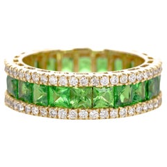 14K Yellow Gold Tsavorite Garnet Diamond Eternity Band