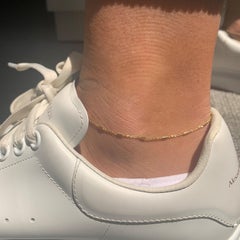 14K Yellow Gold Tube Station Anklet for Her