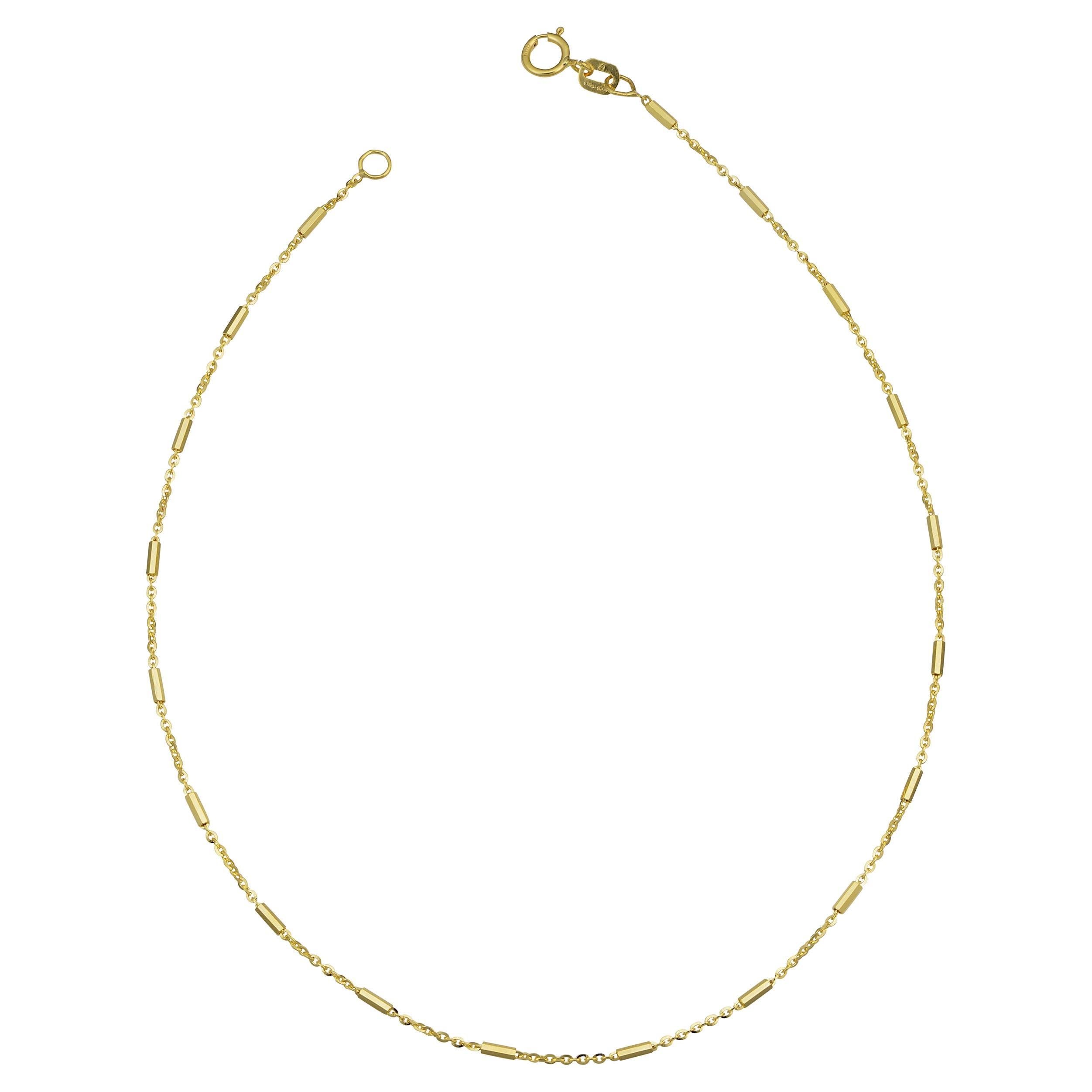 14K Yellow Gold Tube Station Anklet for Her For Sale
