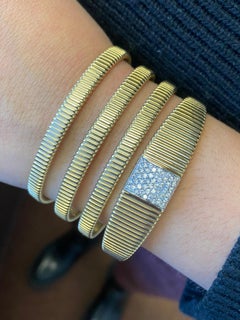 14K Yellow Gold Tubogas Pave Bangle Flex