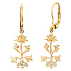 Boucles d'oreilles à levier en or jaune 14 carats avec tulipe et diamants de 0,20 carat