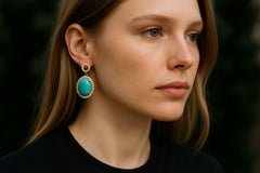 14K Yellow Gold Turquoise and Diamond Halo Drop Earrings Turquoise 25.00 Carats