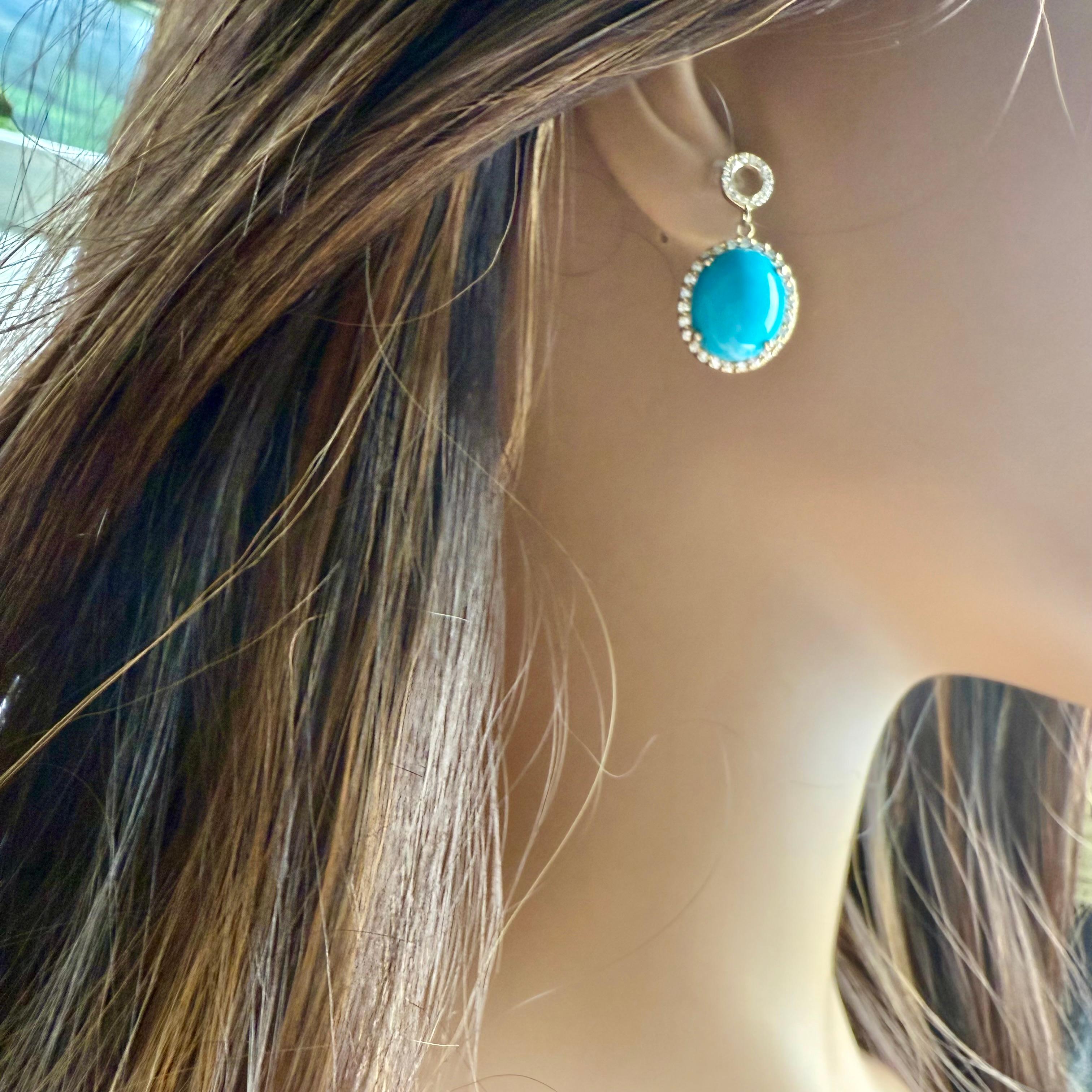 Donna Orecchini a goccia in oro giallo 14K con turchese e diamanti Turchese 25,00 carati in vendita