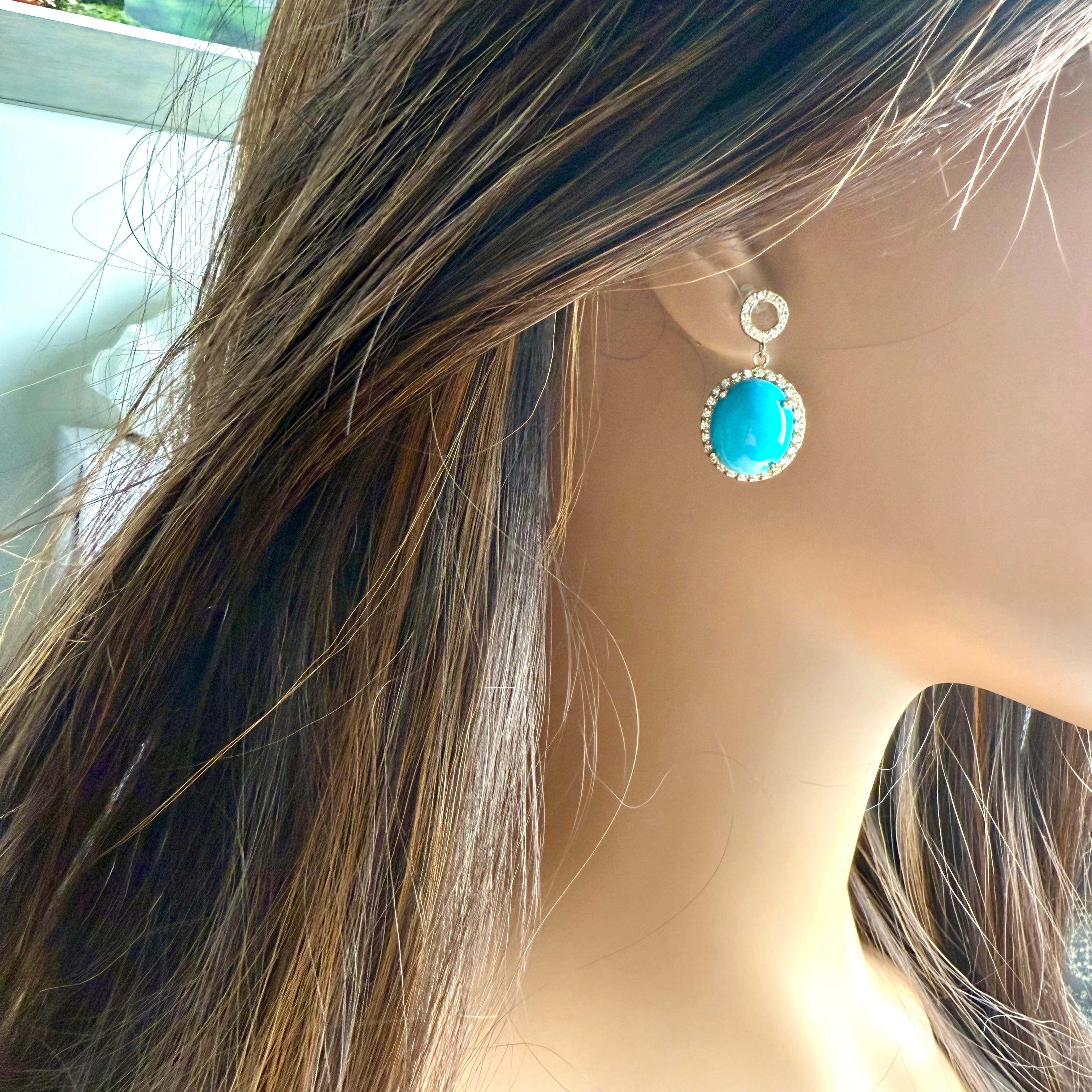 Orecchini a goccia in oro giallo 14K con turchese e diamanti Turchese 25,00 carati in vendita 3