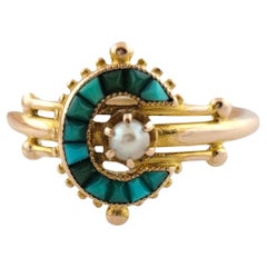 14K Yellow Gold Turquoise and Pearl Ring Size 9.25 #16156