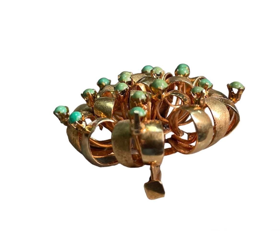 14k Yellow Gold Turquoise Beads Large Bow Brooch For Sale 9