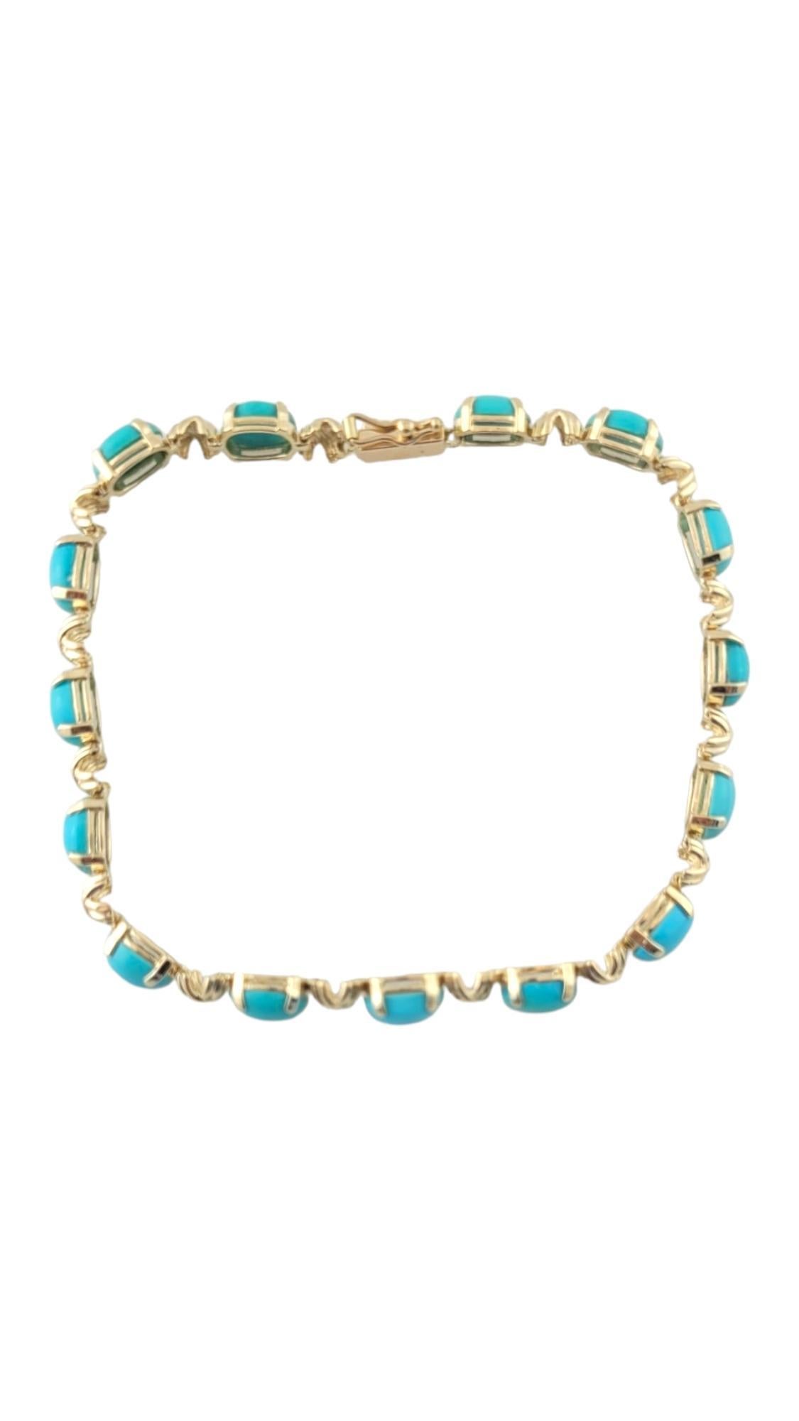 Vintage 14K Yellow Gold Turquoise Bracelet

This bracelet features 15 gorgeous turquoise stones all set in 14K yellow gold for a beautiful finish!

Size: 7.5