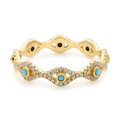 14 Karat Gelbgold Türkis Cabochon und Diamant Evil Eye Eternity Band