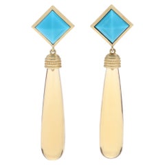 14K Yellow Gold, Turquoise & Citrine Dangle Earrings