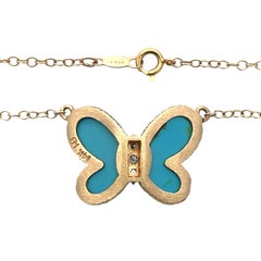 14K Yellow Gold Turquoise & Diamond Butterfly Necklace