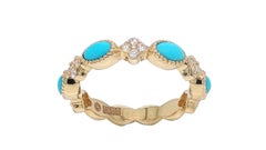 14K Yellow Gold Turquoise Diamond Eternity Band Ring