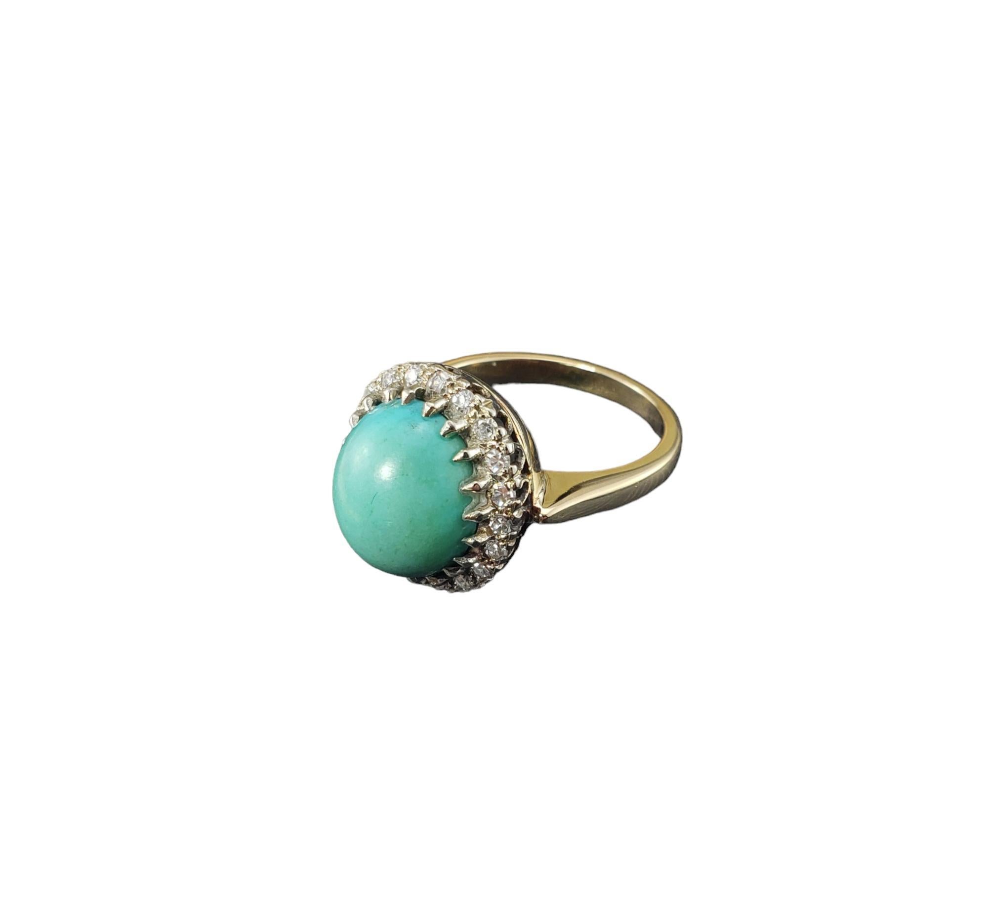 Cabochon 14K Yellow Gold Turquoise & Diamond Ring Size 6.5-6.75  #17060 For Sale