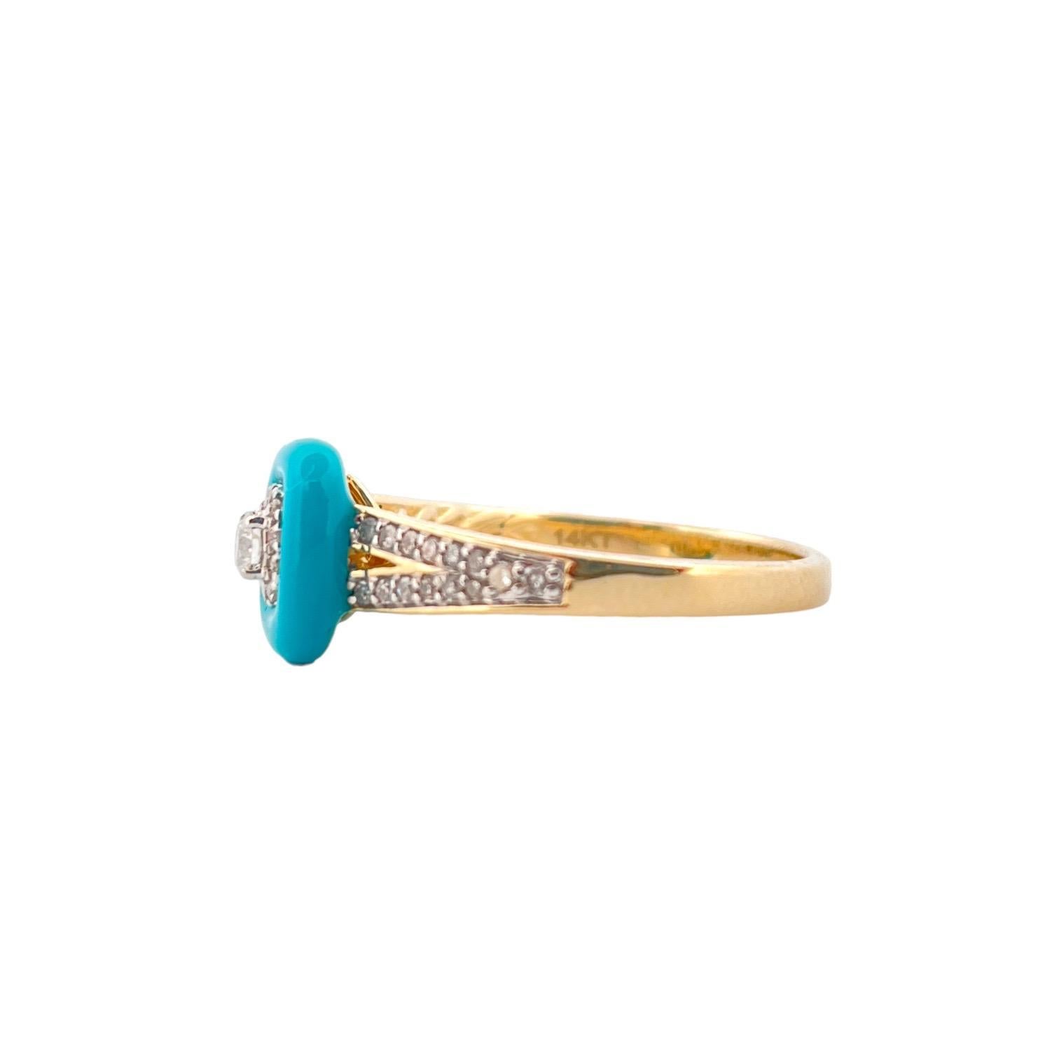 14K Yellow Gold Turquoise Enamel Diamond Ring - 0.30 TCW In Good Condition For Sale In New York, NY